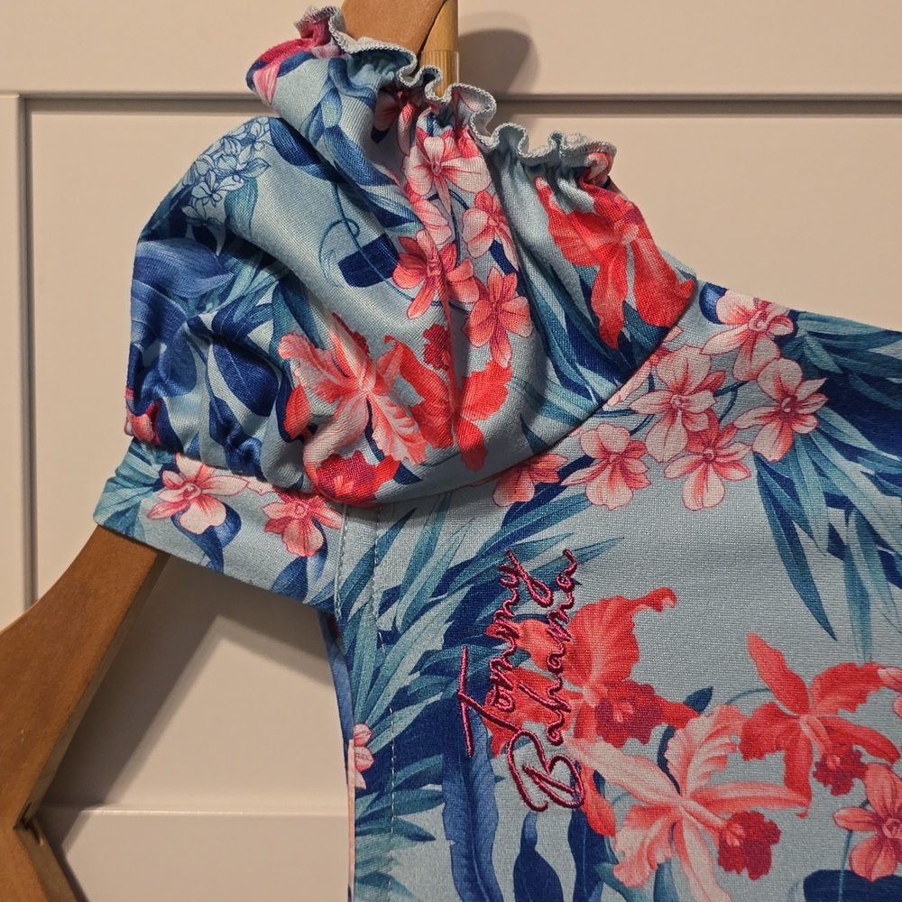Tommy Bahama Dress Girls 4T Toddler Blue Multi Tiered Puff Sleeve Logo Tropical - Picture 4 of 9